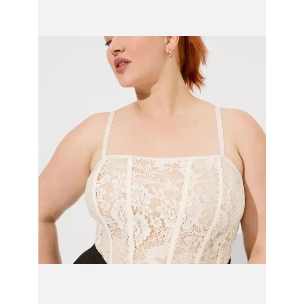Torrid Cream Lace Tan Sleeveless Corset Crop Top 1 1x 14 16  Boho Festival Sexy